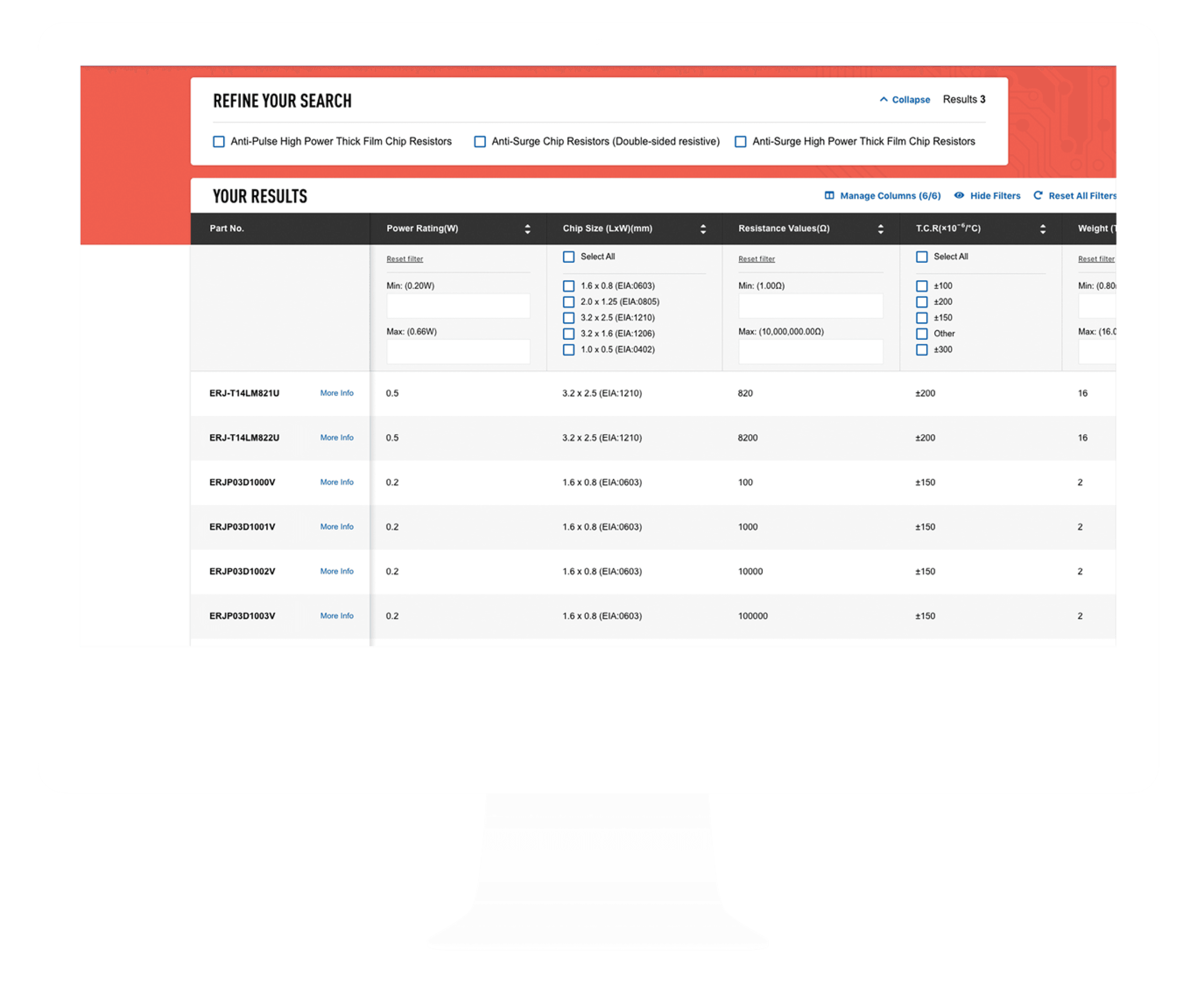 The refined interface, visible only after explicit categories have been selected